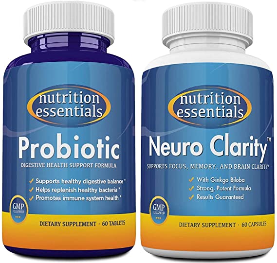 Probiotics 30 Billion CFU - Nutrition Essentials Highest Rated Acidophilus Probiotic for Women and Men/Nootropic Brain Function Booster Supplement - Enhance Memory, Mental Clarity, Energy, and Focus