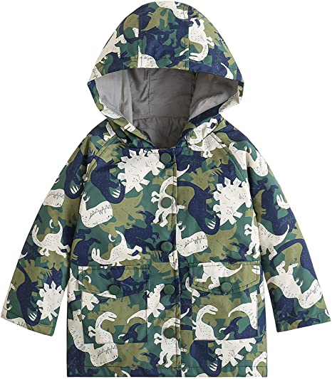 YNIQ Boys' Military Dinosaur Coated Raincoat for Toddler Boys
