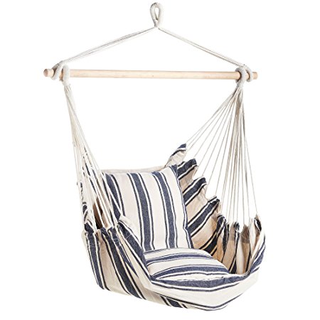 VonHaus Striped Hanging Chair - 100% cotton Outdoor Swinging Cloth with Cushioned Seat