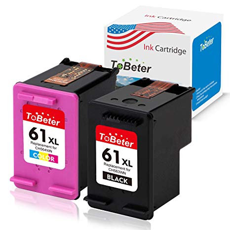 ToBeter Re-Manufactured Ink Cartridge Replacement for HP 61XL 61 XL Used in HP Envy 4500 5530 5534, HP Deskjet 1000 1512 2540 3050 3510 2510, HP Officejet 4630 Printer (1 Black 1 Tri-Color, 2-Pack)
