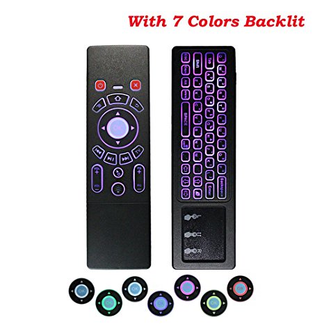 7 Color Backlit Air Mouse Keyboard Kodi Remote with Touchpad Combo,2.4Ghz Mini Wireless Rechargeable Remote Control for Android Smart TV Box, PC, Raspberry pi 3 and More by Dupad Story