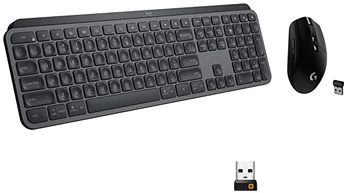 Logitech MX Keys Advanced Illuminated Wireless Keyboard, Bluetooth, Tactile Responsive Typing, Backlit Keys, USB-C - Graphite Black & Logitech G304 Wireless Gaming Mouse - Black