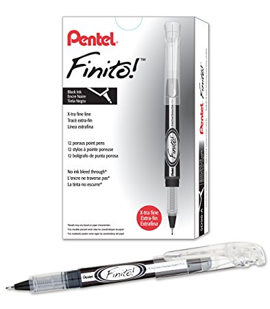 Pentel FINITO! Porous Point Pen, Extra Fine Point Tip, Black Ink, Box of 12 (SD98-A)