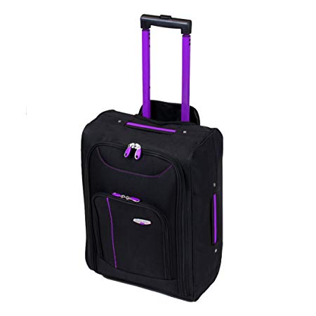 More4bagz Cabin Approved On Board Wheeled Hand Luggage Travel Trolley Flight Holdall Bag Fits Easyjet, Ryanair, BMI & Many More (Black/Purple)