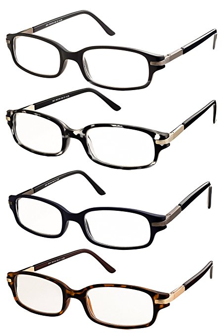 Specs Classic Look Rectangular Reading Glasses Black, Blue, Havana and Blue Demi 4-Pack