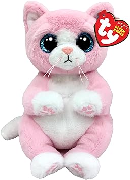 Ty Beanie Bellies Lillibelle The Pink Kitten with Blue Glitter Eyes, Cuddly Plush Animals with Soft Belly Original 20 cm T41283