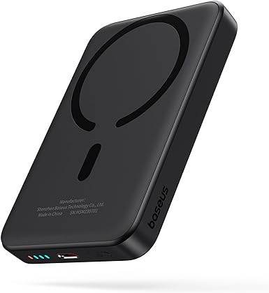 Baseus for MagSafe Portable Charger, 10000mAh Wireless Magnetic Power Bank with Type-C Cable 20W PD Charging, Slim Phone Battery Pack for iPhone 15/15 Pro/15 Pro Max, iPhone 14/13/12 Series -(Black)