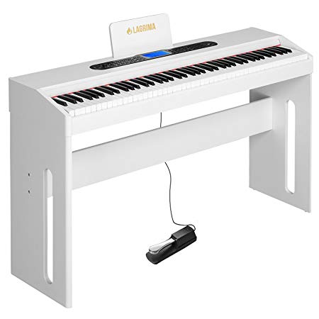 LAGRIMA White Digital Piano, 88 Keys Electric Piano Keyboard for Beginner/Adults W/Music Stand Dust Cover Power Adapter 1-Pedal Board Instruction Book Headphone Jack
