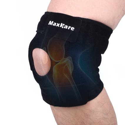 Maxkare Knee Support Brace Breathable Neoprene Knee Brace and Support Open Patella Knee Protector Wrap Silicone Pads Strips One Size-Black