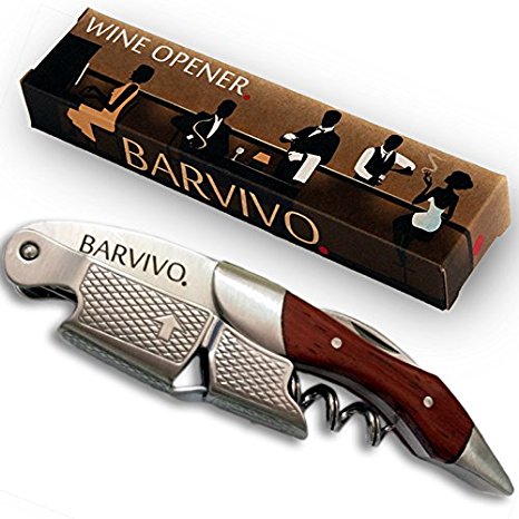 Professional Waiters Corkscrew by Barvivo - This Bottle Opener for Wine and Beer Bottles is Used by Waiters, Sommelier and Bartenders Around the World. Made of Red Pear Wood and Thick Stainless Steel