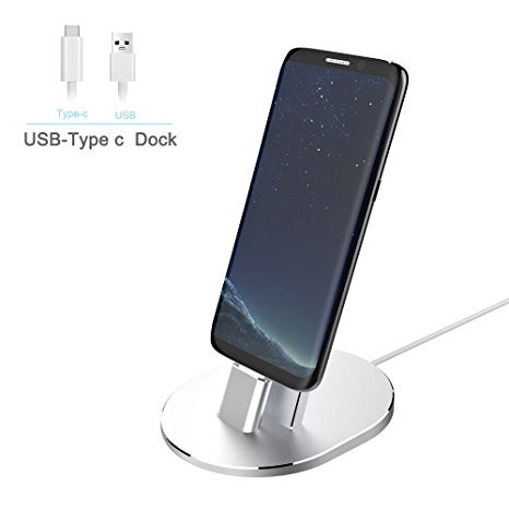 USB Type C Charger Dock, NewRice Aluminum Sync & Fast Charge USB Type C Desktop Stand Cradle Station for Samsung Galaxy S8/ S8 , Nintendo Switch,Google Nexus 6P/5X/Pixel XL, LG G6/G5 (Silver)