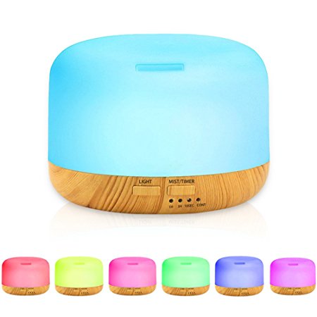 KUMIBA Wood grain Essential Oil Diffuser 300ml Ultrasonic Aroma Cool Mist Humidifier with 7 Color Light Changing 4 Timer Settings home office bedroom spa