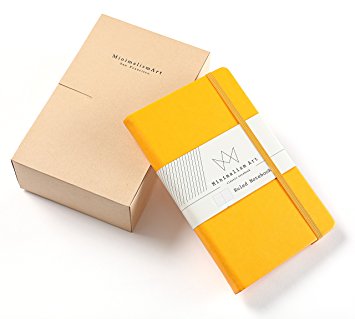 3-Pack, Minimalism Art | Classic Notebook Journal, Size: 5" X 8.3", A5, Yellow, Ruled/Lined Page, 240 Pages, Hard Cover/Fine PU Leather, Inner Pocket, Quality Paper - 80gsm | Designed in San Francisco