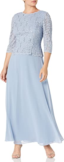 Alex Evenings Women's Long Mock Dress with Full Skirt (Petite and Regular Sizes)