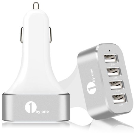 1byone® 9.6A / 48W 4-Port USB SMART Car Charger Designed for Almost Any Apple and Android Devices, Max speed charging for Multi-device with Smart Recognition Abilities!! - Silver