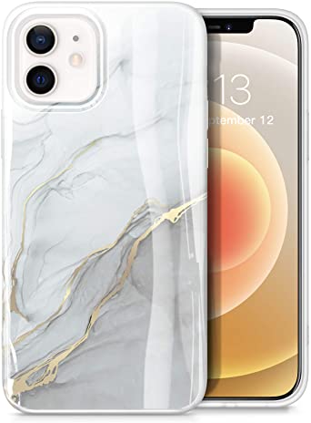 GVIEWIN Aurora Lite Series Case Compatible with iPhone 12 Pro 6.1” 2020/Compatible with iPhone 12 6.1” 2020, Ultra Slim Thin Glossy Soft Marble TPU Shockproof Scratch-Proof Phone Covers, Grey