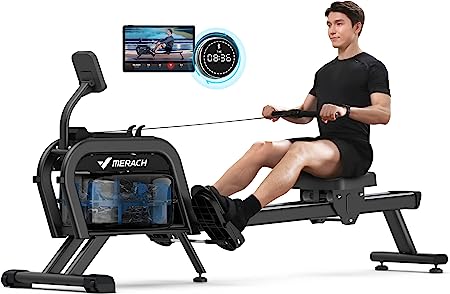 MERACH Water Magnetic Rowing Machine, Bluetooth Rower Machine with App Compatible and Dual Slide Rail, 350LB Max Weight, 16 Levels of Auto Resistance Feature, Rowing Machines for Home Use, R06