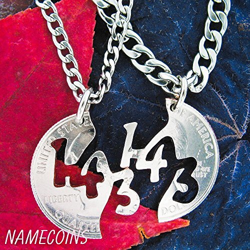 143, I Love You Necklace, Couples Jewelry Necklaces, hand cut coin