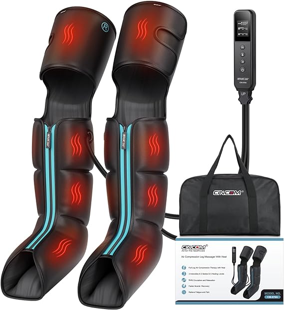 CINCOM Leg Massager - Upgraded Foot Calf Thigh Massager with Heat and Compression for Circulation and Pain Relief