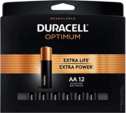 Duracell Optimum 1.5V Alkaline AA Batteries, Convenient, Resealable Package, 12 Count