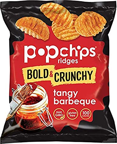 Popchips Single Serve Potato Ridges, Tangy BBQ, 0.8 Ounce, 24 Count