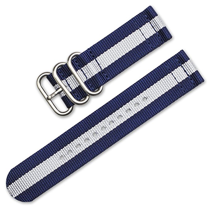 24mm Military RAF Style Ballistic Nylon 2-Piece Watch Band - Navy with White Stripes