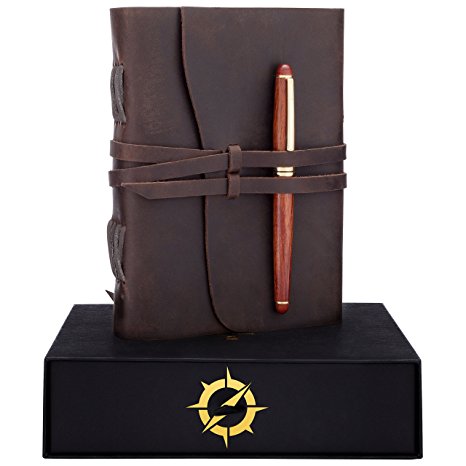 Leather Journal Gift Set RoseWood Pen – Handmade Unique Gifts Ideas, Best Personalized Anniversary Birthday gifts for Men Women, Graduation Gifts for Him Her, Luxury Presents, Refillable Notebook