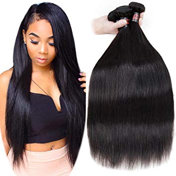 RESACA Wholesale Brazilian Straight Hair Weave 3 Bundles Human Hair Extensions Remy Unprocessed Brazilian Virgin Hair 95-100g (12" 14" 16", Nature Black)