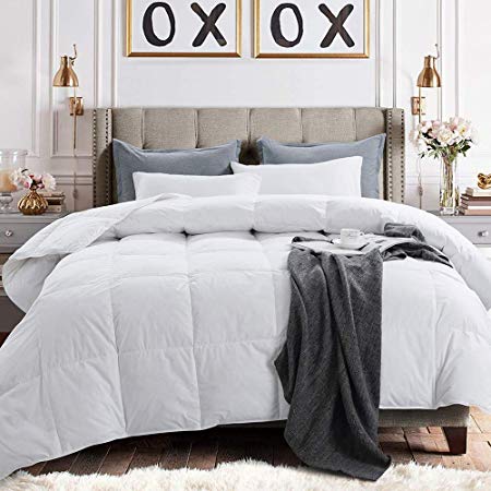 Yalamila Lightweight Down Comforter with Corner Tabs-All Season Quilted Duvet Insert Bedding-Goose Duck Down Feather Filling-White Stand Alone Comforter-Oversize Queen