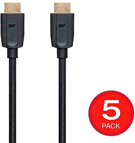 Monoprice Ultra 8K High Speed HDMI Cable - 6 Feet - Black (5-Pack) 48Gbps, 8K, Dynamic HDR, eARC, UHDTV, AMD FreeSync - DynamicView