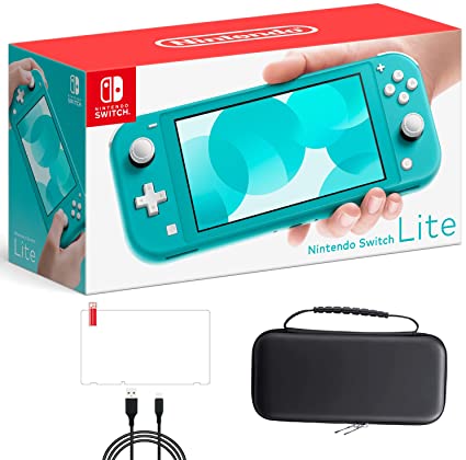 Nintendo Switch Lite, Turquoise - 5.5" Touchscreen Display, 802.11ac WiFi, Bluetooth 4.1, Built-in Plus Control Pad, Built-in Speakers, 3.5mm Audio Jack, 0.61 lbs - Cbmoun 4-in-1 Carrying_Case