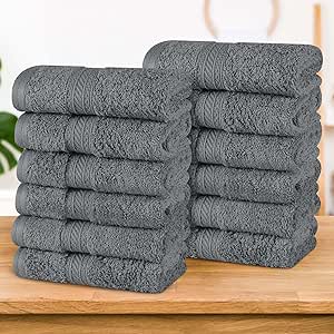 Superior Atlas Cotton Luxury Face Towels, Washcloth Set, Heavyweight, Bathroom Accessories, Kitchen Basics, Spa, Salon, Hotel, Resort, Thick, Ultra-Plush, Highly-Absorbent, Face Towel, Grey