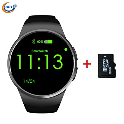 GFT KW18 Bluetooth Smartwatch Sim 3G Cell Phone Sleep Monitor Men Fashion Wristwatch Round Sports Smart Watch Pedometer Relogio Inteligente (Black add TF)