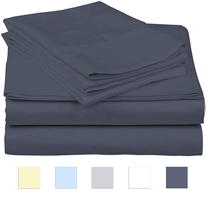 SanCozy 400 Thread Count Sheet Set, 4 Piece Set, Cotton, King Size,Dark Grey,Sateen Weave Bedsheet, Breathable, Fits up to 18 inches deep mattresses