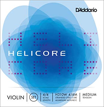 D’Addario H310W Helicore Violin String Set, 4/4 Scale Medium Tension with Steel E String (1 Set) – Stranded Steel Core for a Clear, Warm Tone – Versatile and Durable – Sealed Pouch Prevents Corrosion