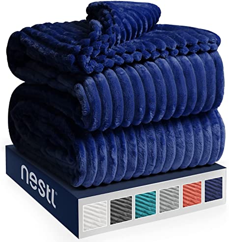 Nestl Bedding Cut Plush Blanket - Queen Size - Lightweight Super Soft Fuzzy Luxury Bed Blanket for Bed - Machine Washable - (90x90) (Navy Blue)
