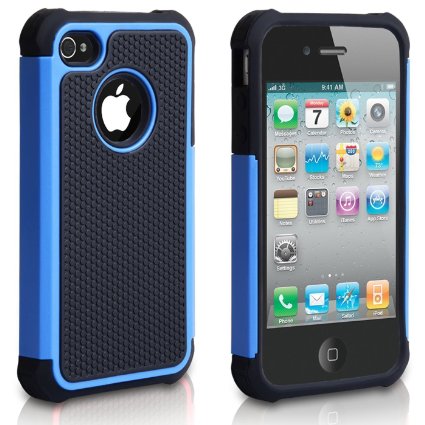 iPhone 4S Case,ULAK iPhone 4 Case 2in1 Hybrid Matte Silicone Hard Protective Case Cover for Apple iPhone 4 4s with Screen Protector(Blue)