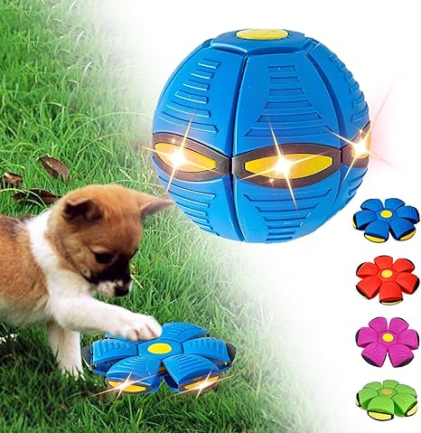 mrliance Flying Saucer Ball for Dogs, Interactive Flying Saucer Dog Toy, Magic and Bouncy Flying Saucer Ball Dog Toy with 6 Lights Perfect Outdoor Toy for Pet and Kids (Blue)