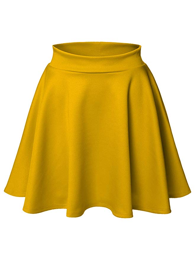 Luna Flower Women's Basic Versatile Stretchy Flared Skater Skirt (LFWSK0009)