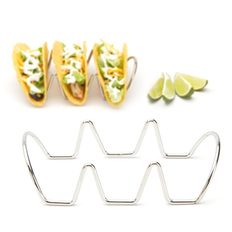Premium Quality Taco Stands, Rustproof 100% Stainless Steel Holders for Hard or Soft Shell Tacos, Taco Racks Hold 3 Tacos Each (2 Pack) by 2LB Depot