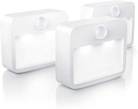 Brandson - LED Set 3 x nightlights with motion and brightness sensor - Battery Powered Night lamp - including magnetic mount wall mount device - white - Energy Class A