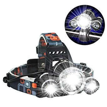 Novapolt Headlight Super Bright Black LED Headlamp CREE 3 T6 5000 lumen Work Light Flashlight - with 4 Mode Torch for Nighttime Indoor and Outdoor Activities Such As Camping, Hunting, Hiking etc