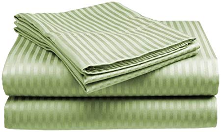 Full Size 400 Thread Count 100% Cotton Dobby Stripe Sheet Set - Sage