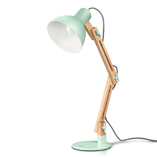 Tomons Swing Arm Desk Lamp Natural Wood Designer Lamp for Living Room studio Study and office Green