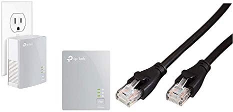 TP-Link AV600 Powerline Ethernet Adapter - Plug&Play, Power Saving, Nano Powerline Adapter(Tl-PA4010 Kit) with AmazonBasics RJ45 Cat-6 Ethernet Patch Internet Cable - 10 Feet (3 Meters) Bundle