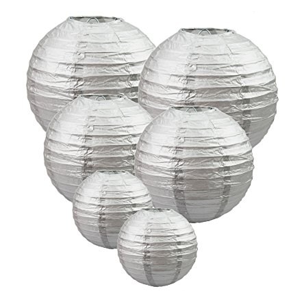 E-MANIS Sliver Paper Round Lanterns for Birthday Wedding Party Decorations Crafts (1-Pack of 6) (Silver)