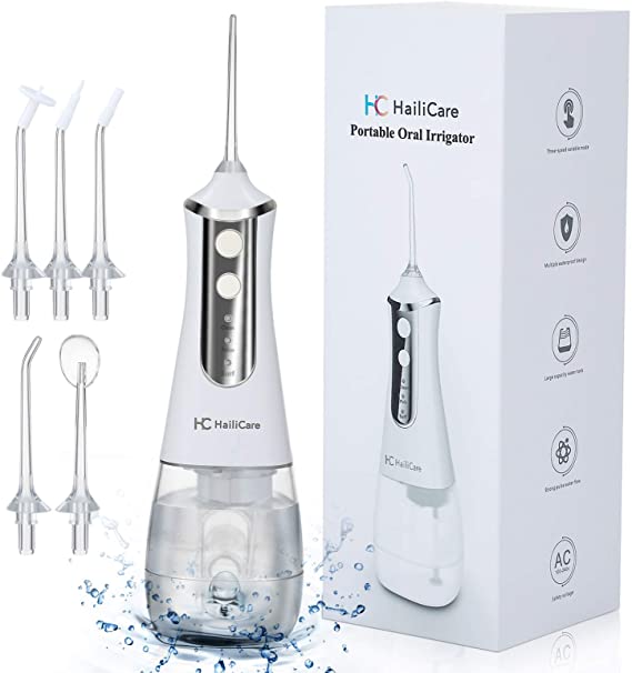 HailiCare Water Flosser, 350 ML Cordless Dental Oral Irrigator, IPX6 Waterproof, 3 Modes and 5 Jet Tips, Portable and USB Rechargeable Water Flosser for Home and Travel, Braces and Bridges Care