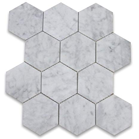 Carrara White Italian Carrera Marble Hexagon Mosaic Tile 4 inch Polished