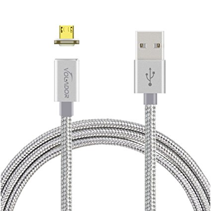 Volador Magnetic Micro USB Charging Cable, 2.0A High Speed USB Cord with LED Status Indicator 3.9ft Braided USB Sync Cable for Samsung Huawei HTC LG and More (Silver)