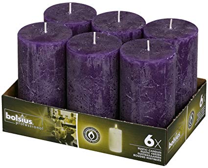 BOLSIUS 6 Pack. Rustic Purple Pillar Wedding Party Candles 130 X 68mm (Aprox. 5 X 2.75 Inches)